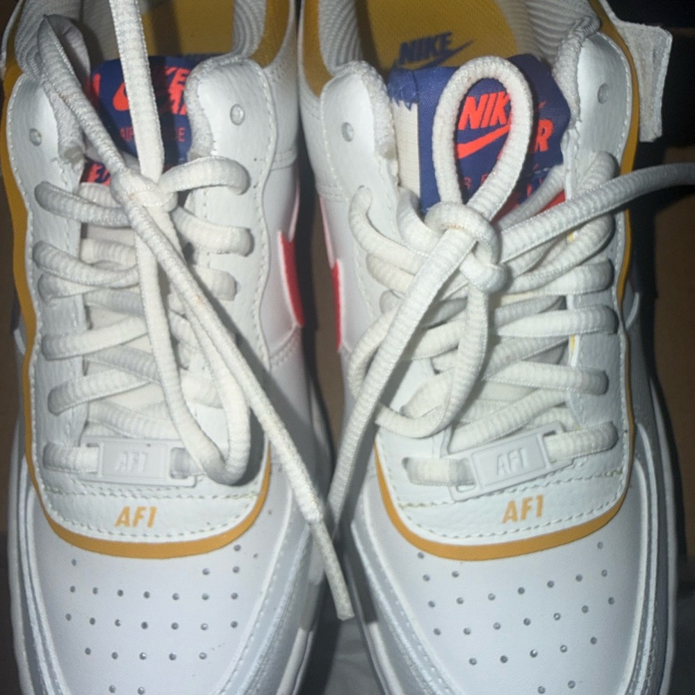 Nike AF1 White with Orange and Blue Accents